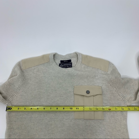 American Rag Men’s Crewneck Sweater With Pocket & Shoulder Patches Cream Gray - Picture 10 of 16